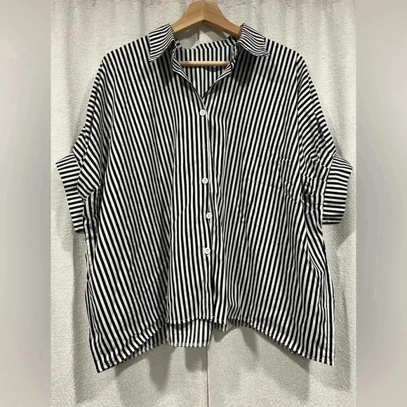 SHEIN Tall Striped Print Batwing Sleeve Shirt - Picture 2 of 4